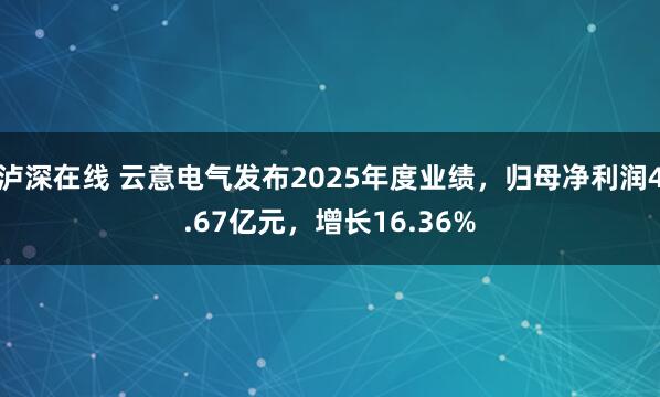 泸深在线 云意电气发布2025年度业绩，归母净利润4.67亿元，增长16.36%